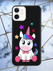 Матовий чорний чохол на Apple iPhone 12 / 12 Pro (6.1) дизайн Єдиноріг принт 102
