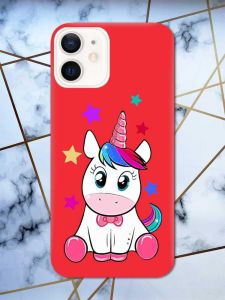 Матовий червоний чохол на Apple iPhone 12 / 12 Pro (6.1) дизайн Єдиноріг принт 102
