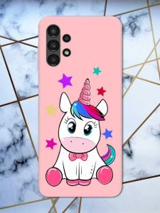 Матовий рожевий чохол на Samsung A13 4G дизайн Єдиноріг принт 102