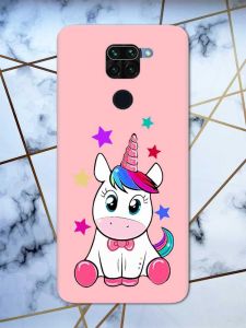 Матовий рожевий чохол на Xiaomi Redmi Note 9 дизайн Єдиноріг принт 102