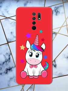 Матовий червоний чохол на Xiaomi Redmi 9 дизайн Єдиноріг принт 102