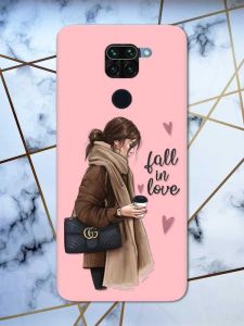 Матовий рожевий чохол на Xiaomi Redmi Note 9 дизайн Дівчина з кавою принт 112