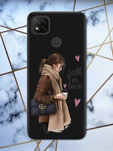 Матовий чорний чохол на Xiaomi Redmi 9C / 10A дизайн Дівчина з кавою принт 112