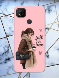 Матовий рожевий чохол на Xiaomi Redmi 9C / 10A дизайн Дівчина з кавою принт 112