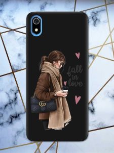 Матовий чорний чохол на Xiaomi Redmi 7A дизайн Дівчина з кавою принт 112