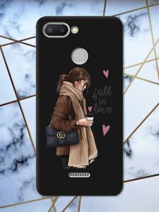 Матовий чорний чохол на Xiaomi Redmi 6 дизайн Дівчина з кавою принт 112