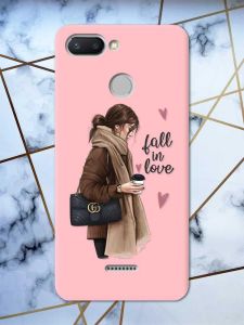 Матовий рожевий чохол на Xiaomi Redmi 6 дизайн Дівчина з кавою принт 112