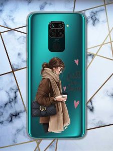 Прозорий чохол на Xiaomi Redmi Note 9 дизайн Дівчина з кавою принт 112