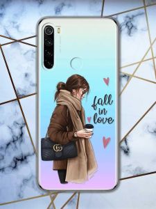 Прозорий чохол на Xiaomi Redmi Note 8  дизайн Дівчина з кавою принт 112