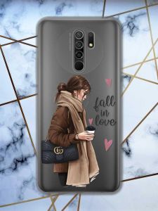 Прозорий чохол на Xiaomi Redmi 9  дизайн Дівчина з кавою принт 112