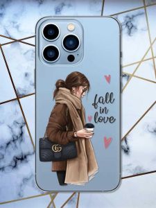 Прозорий чохол на Apple iPhone 13 Pro Max дизайн Дівчина з кавою принт 112