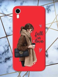 Матовий червоний чохол на Apple iPhone XR дизайн Дівчина з кавою принт 112