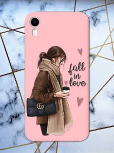 Матовий рожевий чохол на Apple iPhone XR дизайн Дівчина з кавою принт 112