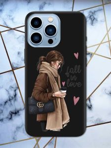 Матовий чорний чохол на Apple iPhone 13 Pro Max дизайн Дівчина з кавою принт 112