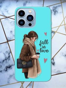 Матовий бірюзовий чохол на Apple iPhone 13 Pro Max дизайн Дівчина з кавою принт 112