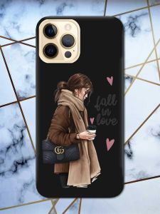 Матовий чорний чохол на Apple iPhone 12 Pro Max дизайн Дівчина з кавою принт 112