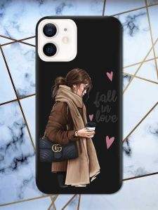 Матовий чорний чохол на Apple iPhone 12 / 12 Pro (6.1) дизайн Дівчина з кавою принт 112