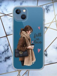 Прозорий чохол на Apple iPhone 13 дизайн Дівчина з кавою принт 112