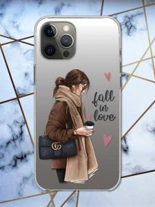 Прозорий чохол на iPhone 12 Pro Max дизайн Дівчина з кавою принт 112