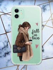 Прозорий чохол на Apple iPhone 11 (6,1) дизайн Дівчина з кавою принт 112