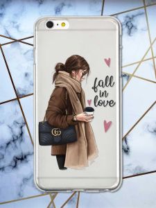 Прозорий чохол на iPhone 6+/6 Plus Дівчина з кавою принт 112