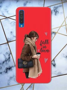 Матовий червоний чохол на Samsung Galaxy А50 (2019) А505 дизайн Дівчина з кавою принт 112