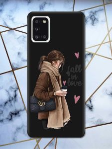 Матовий чорний чохол на Samsung Galaxy A31 дизайн Дівчина з кавою принт 112