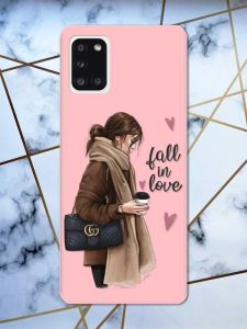 Матовий рожевий чохол на Samsung Galaxy A31 дизайн Дівчина з кавою принт 112