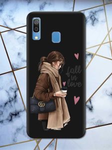 Матовий чорний чохол на Samsung Galaxy А30 (2019) / А20 (2019) дизайн Дівчина з кавою принт 112