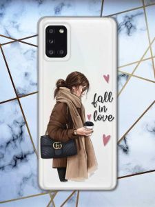 Прозорий чохол на Samsung A31 дизайн Дівчина з кавою принт 112