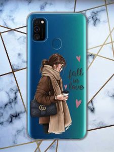 Прозорий чохол на Samsung Galaxy M30s/М21  дизайн Дівчина з кавою принт 112
