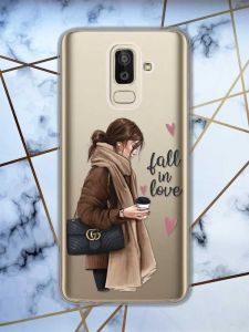 Прозорий чохол для Samsung Galaxy J8 (2018)  дизайн Дівчина з кавою принт 112