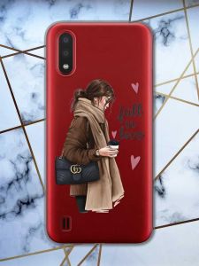 Прозорий чохол для Samsung Galaxy A01  дизайн Дівчина з кавою принт 112