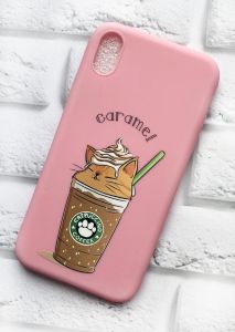 Матовий рожевий чохол на Apple iPhone XR дизайн Капучіно котик принт 97