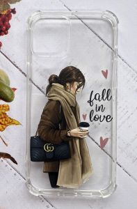 Прозорий чохол з потовщеними кутами для iPhone 12 Pro Max дизайн Дівчина з кавою принт 112