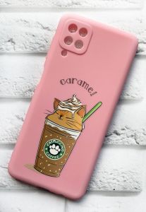 Матовий рожевий чохол на Samsung Galaxy A12 дизайн Капучіно котик принт 97