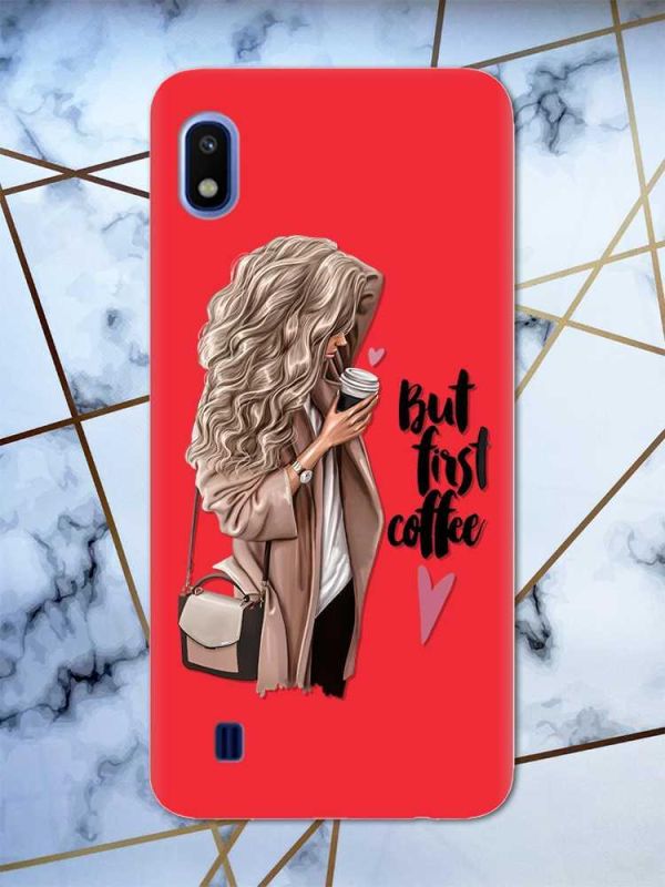Матовий червоний чохол на Samsung Galaxy А10 (2019) А105 дизайн Дівчина з кавою принт 114