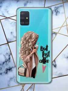 Прозорий чохол на Samsung Galaxy A51 дизайн Дівчина з кавою принт 114