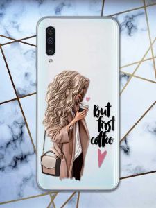 Прозорий чохол на Samsung Galaxy A50 (2019) A505 дизайн Дівчина з кавою принт 114