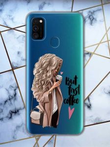Прозорий чохол на Samsung Galaxy M30s/М21  дизайн Дівчина з кавою принт 114