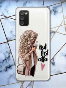 Прозорий чохол для Samsung Galaxy A02s  дизайн Дівчина з кавою принт 114