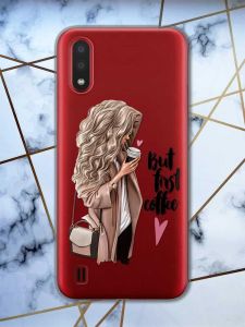 Прозорий чохол для Samsung Galaxy A01  дизайн Дівчина з кавою принт 114