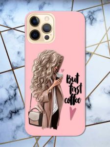 Матовий рожевий чохол на Apple iPhone 12 Pro Max дизайн Дівчина з кавою принт 114