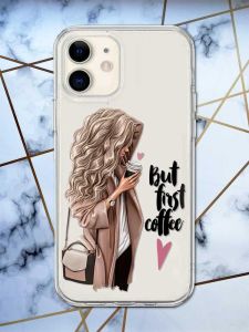 Прозорий чохол на iPhone 12 mini дизайн Дівчина з кавою принт 114