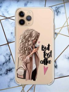 Прозорий чохол на Apple iPhone 11 Pro (5,8) дизайн Дівчина з кавою принт 114