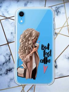 Прозорий чохол на iPhone XR дизайн Дівчина з кавою принт 114