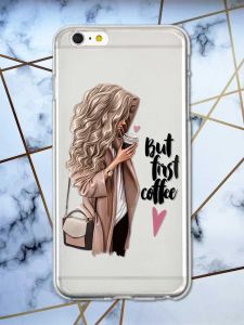 Прозорий чохол на iPhone 6+/6 Plus Дівчина з кавою принт 114