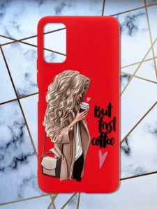 Матовий червоний чохол на Xiaomi Redmi Note 11 4G дизайн Дівчина з кавою принт 114