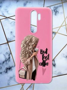 Матовий рожевий чохол на Xiaomi Redmi Note 8 Pro дизайн Дівчина з кавою принт 114
