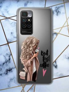 Прозорий чохол для Xiaomi Redmi 10  дизайн Дівчина з кавою принт 114